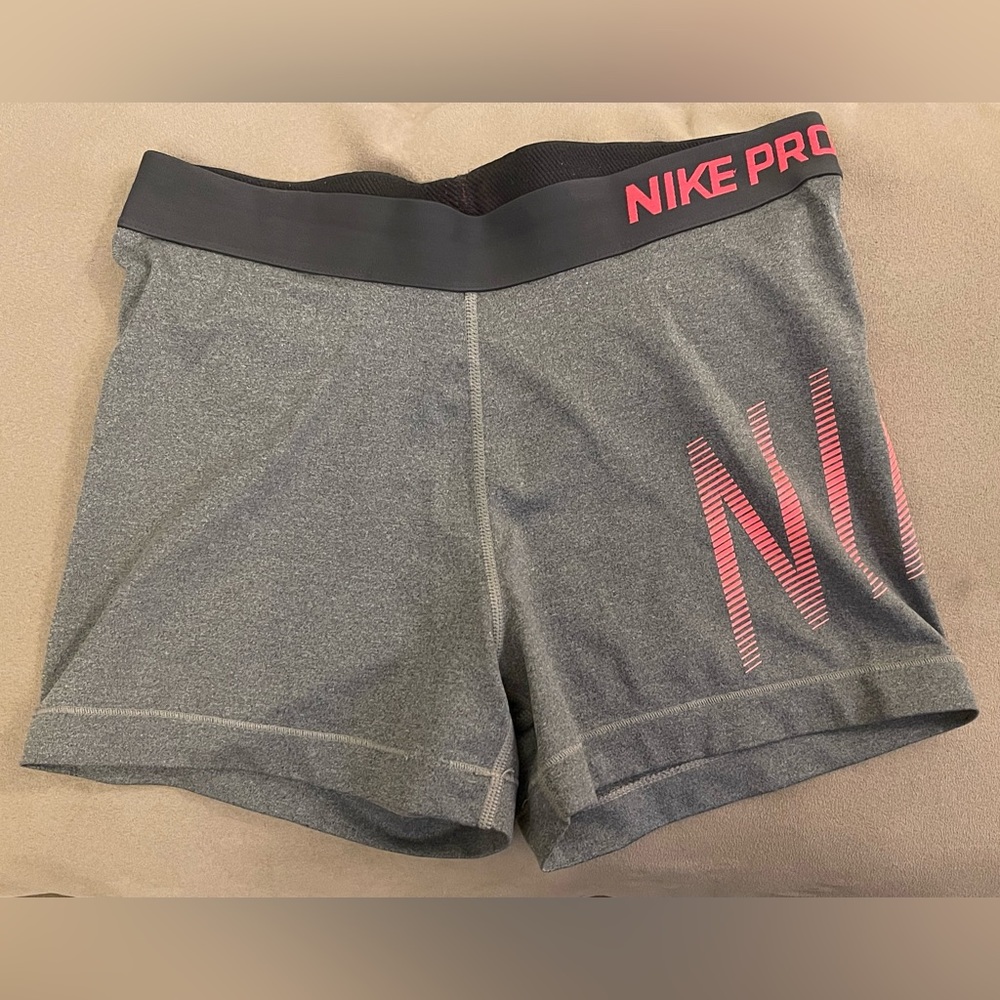 NIKE Heather Grey & Hot Pink Dri-Fit Bike Shorts Size Large